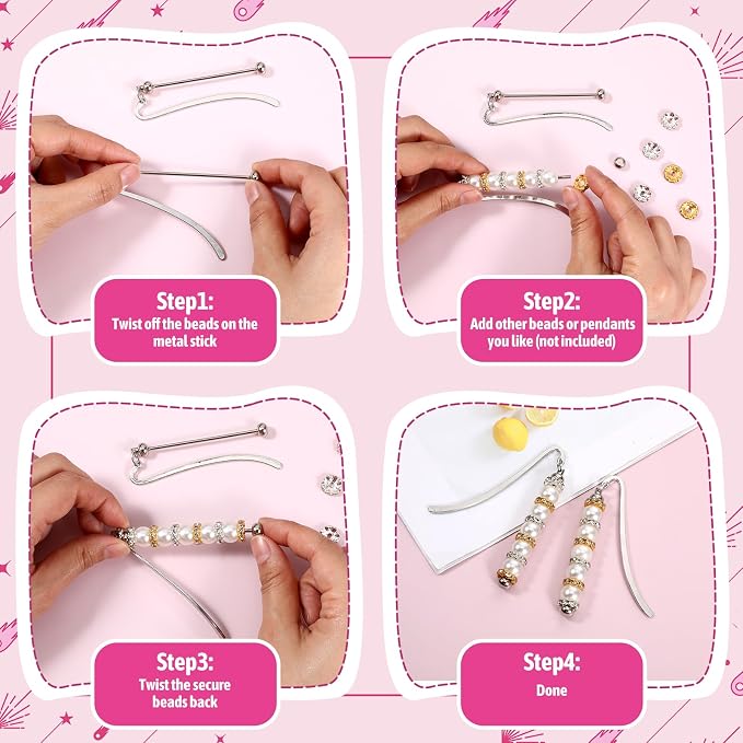 20Pcs Beadable Bookmarks, Beadable Metal Bookmark DIY Blank Bookmark Bar for Craft Jewelry Pendant Charm Gift Book Lovers Student Teacher Office Supplies(Silver)