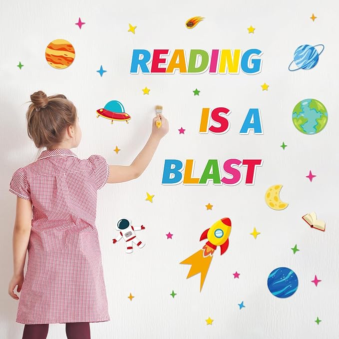 Space Theme Reading Classroom Bulletin Board Decors, Outer Space Reading Posters for Classroom Library Wall Decoratons, Preschool Elementary Middle School Student Eduactional Supplies