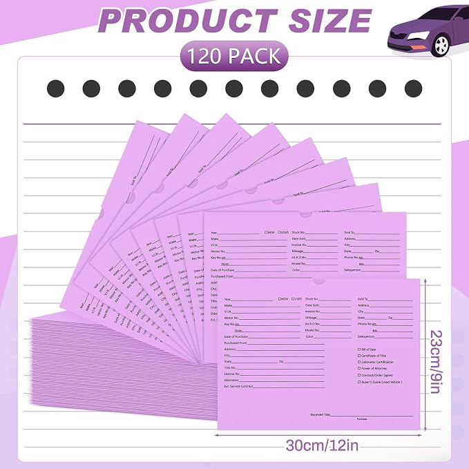 Watersay 120 Pcs 9 x 12 In Vehicle Dealer Jackets for Car Sales 32lb Colored Printed Deal Envelopes Dealership Supplies File Jackets Automotive Folders for Car Dealerships (Classic,Purple)