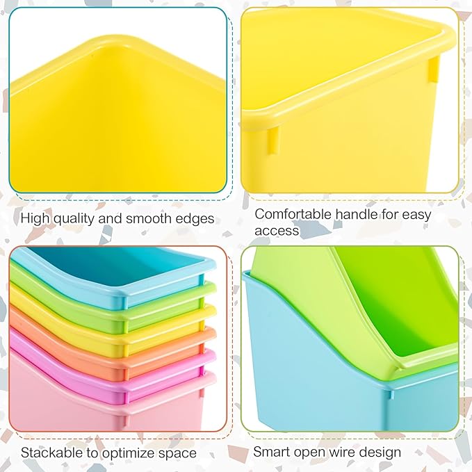 Geetery 24 Pcs Book Bin for Classroom with Labels Stackable Plastic Organizing Bins 11.5 x 5.4 x 7.5 in Book Holders Storage Bins Box Baskets for Classroom Library Home (Pastel Color)