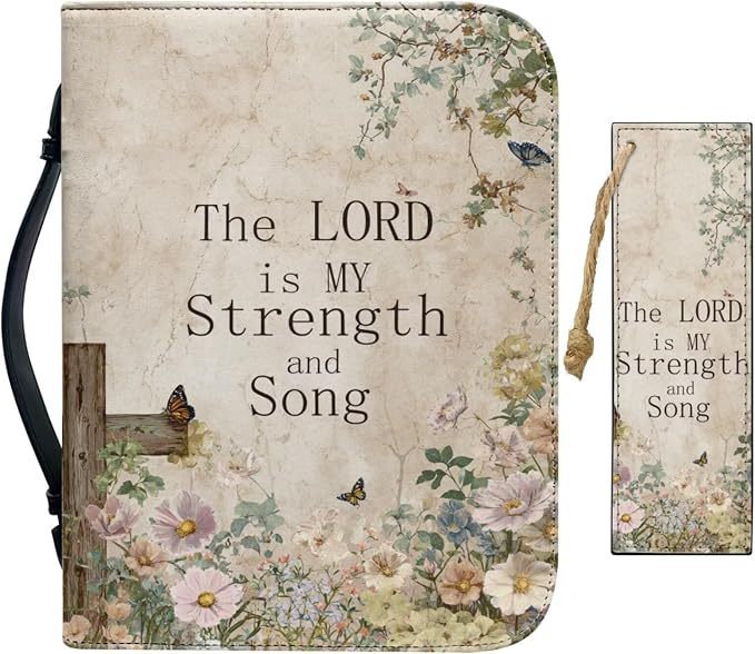 Vintage Floral and Cross Bible Case with Bookmark Waterproof Bible Cover Case for Women Lightweight Bible Bag with Handle Pockets Church Book Bag Beige