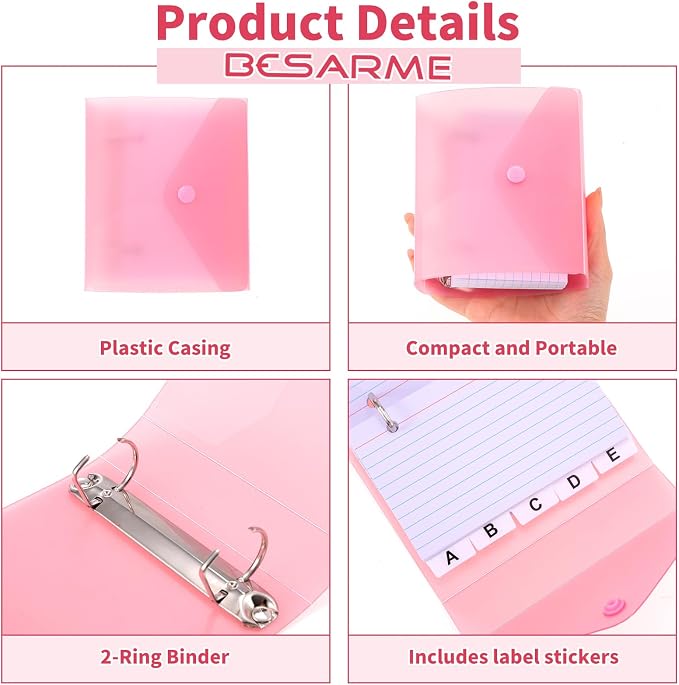 3x5 Index Card Binder, Index Cards with Ring and Dividers - 100 Lined Page Index Card Organizer Case with Snap Closure for Study, Recipe Cards, Office Use(red)