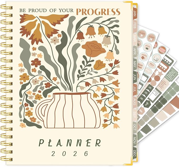 GuassLee 2026 Planner, Weekly and Monthly Planner from January 2026-December 2026, 8.4"x 6.1" Aesthetic Daily Agenda Book with Back Pocket, Stickers, Coated Tabs for School Office Supplies, A5 Size