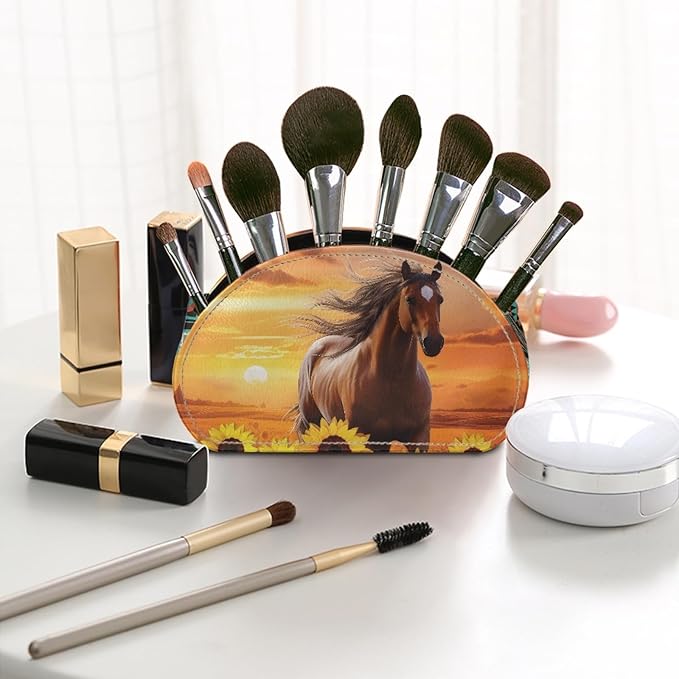 FUSURIRE Remote Control Holder, Sunset Horse PU Leather Organizer Box with 5 Compartments for Home Office Supplies, Remote Caddy Desktop Storage for Controllers, Media Player, Makeup Brush, Pen