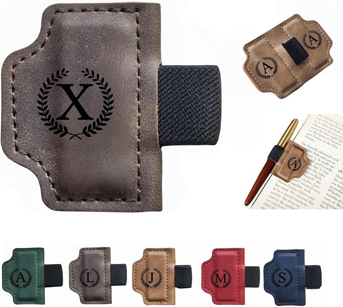 MOTEERLLU Custom Bygonemark Personalized Magnetic Leather Pen Holder Bookmark with Initial for Reading Women, Men, Teacher, Book Lovers Gifts & Accessories(Coffee,X)