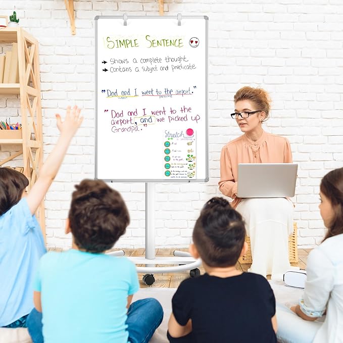 Mobile Whiteboard, 40"x28" Magnetic White Board with Stand, Height Adjustable Flip Chart Easel, Dry Erase Standing Whiteboard for Office, Teaching