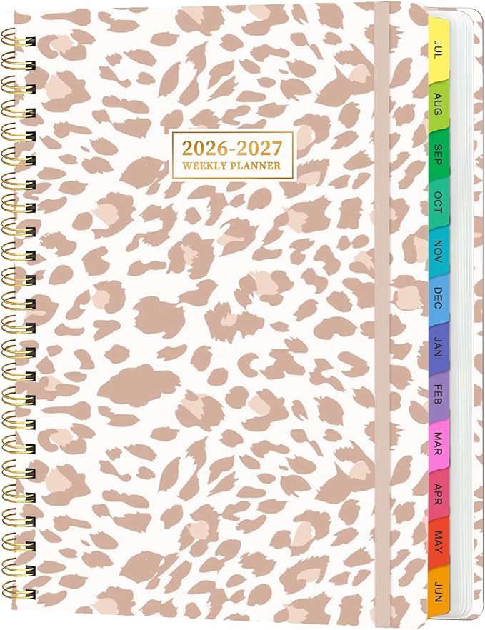 Academic Planner 2026–2027, Weekly & Monthly Calendar Planner, July 2026 – June 2027, Hardcover Agenda Book with Tabs, A5 (6.3" x 8.5"), Daily Organizer for Students, Teachers & School Supplies, Pink Leopard (Jul 2026–Jun 2027)