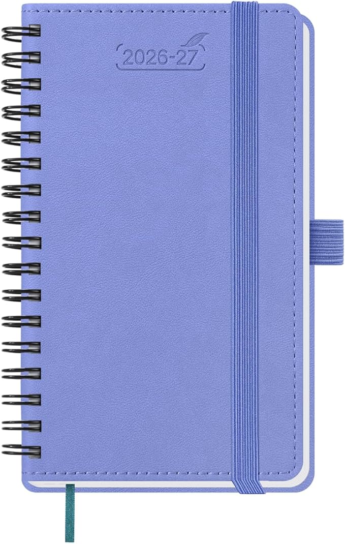 BEZEND Pocket Planner 2026-2027 Weekly and Monthly (3.5" x 6") 18 Months Small Academic Calendar (Jul 26-Dec 27) for Students, Work & Home, Storage Pocket, Spiral PU Leather Softcover -Cornflower