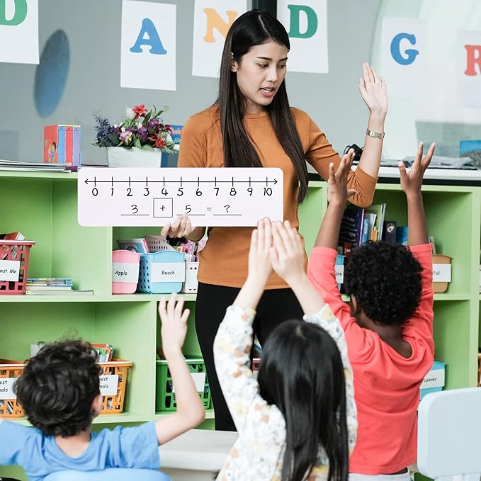 8 Pcs Dry Erase Number Line White Boards with 8 Pcs Dry Erase Erasers 4 x 14'' Inch Double Sided White Board Dry Erase Board for Kids Number Lines for Students Math Manipulatives for School Supplies