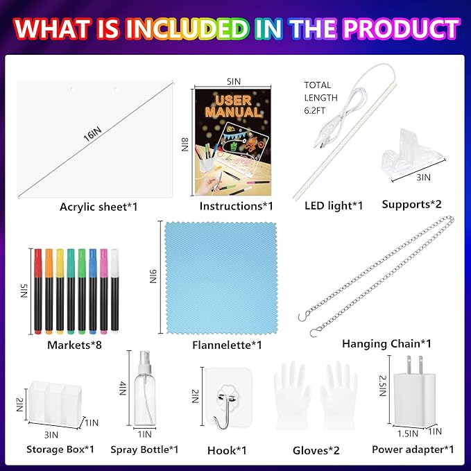 13" LED Note Board with Colors – 7 Color-Changing & 4 Modes LED Drawing Board for Kids Adults, Light Up Magic Boards, Acrylic Dry Erase Boards for Writing Drawing, Cool Art Gift for Teens Girls Boys