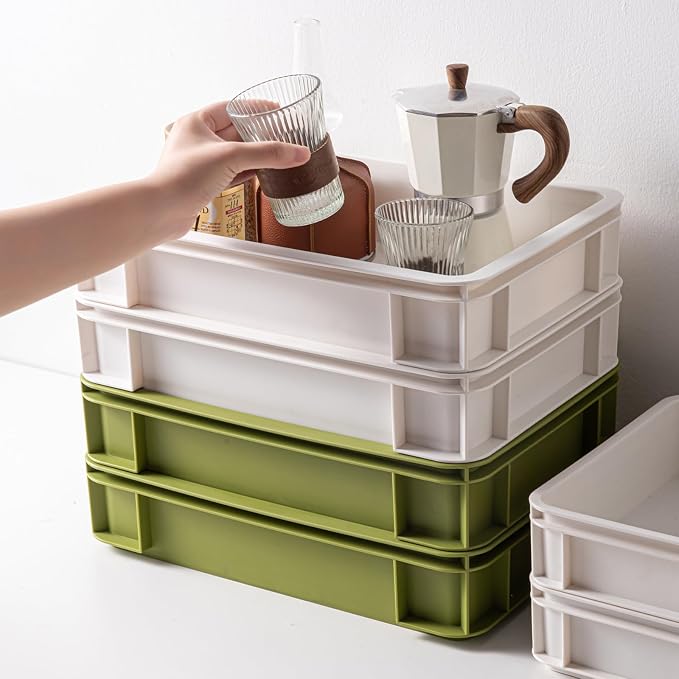 Extra-Large Stackable Storage Bin with Open Top for Quick Access! Heavy-Duty Desktop Organizer for Office, Living Room, & Bathroom.10.63''*7.4''* 2.95''(Beige, 4Medium)