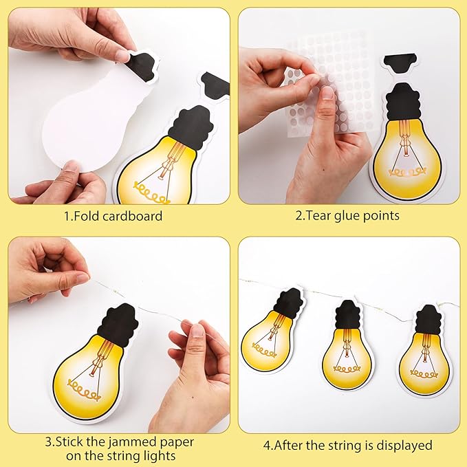 Karenhi 108 Pcs Classroom Light Bulb Bulletin Board Decoration Cutouts Set with Glue Point - Back to Schol Supplies Keep Shining Motivational Banner First Day of Shool Decor (Classic)