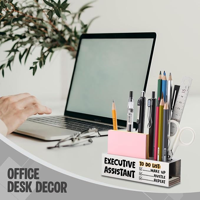 FOKCBOCM Executive Assistant Pen Holder with To Do List Humor, Stainless Steel Desk Organizer for Administrative Office Decor, Assistant Appreciation Workspace Gift-DS131