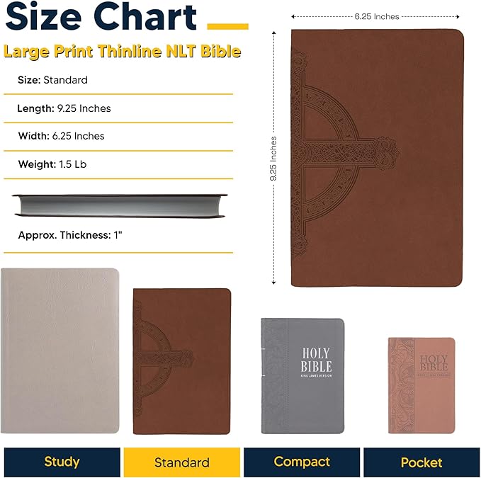 Personalized NLT Thinline Bible Faux Leather Large Print Size with Celtic Cross Design | Custom with Name, Date or Text | Gift for Religious Celebrations | Brown