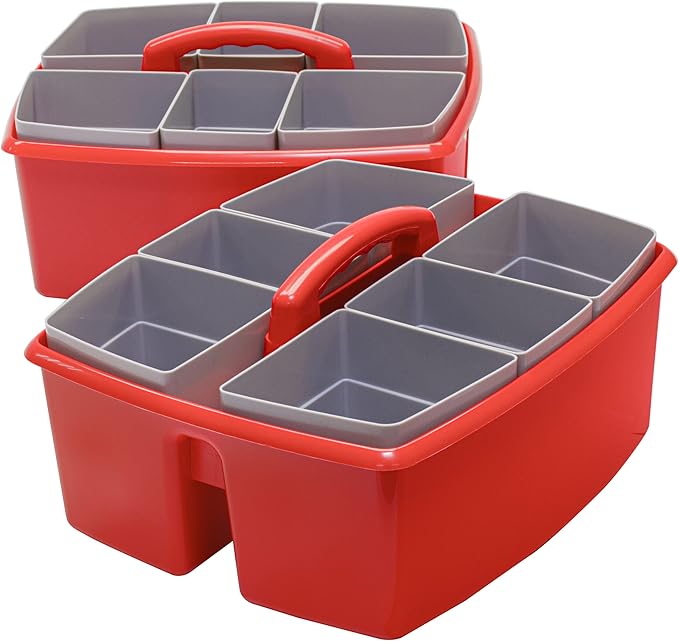 Storex Large Classroom Caddy with Cups, 13 x 11 x 6.575 Inches, Red, Case of 2 (00981U02C) (Pack of 2)