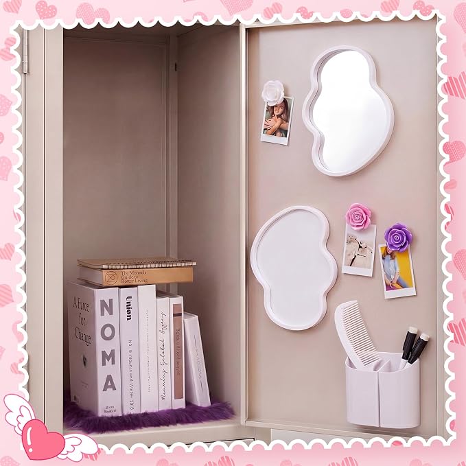 Sabary 10 Pcs Locker Accessories Kit Locker Decorations Supplies Including Magnetic Whiteboard Mirror Organizer Markers Rug Cute Flower Magnets and Comb for Office Back to School Essentials(Purple)