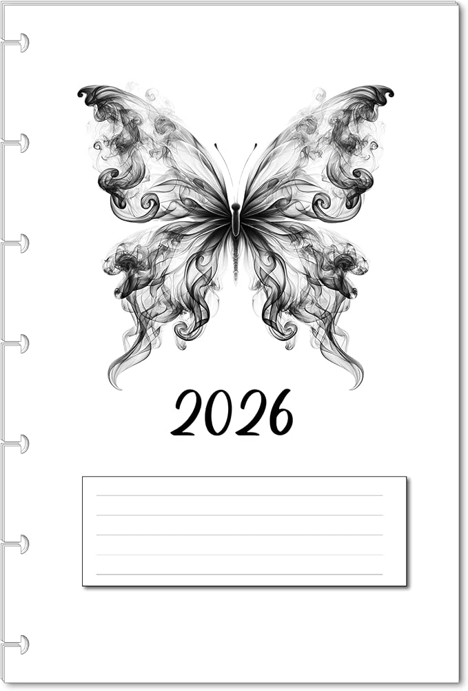 2026 Monthly Planner Calendar Refills for 7,8,9,11 Disc Mini, Classic, Skinny, Junior, Big size Discbound, Happy Planners, Loose-Leaf Inserts, 12 Month (7 Disc Mini, Butterfly)