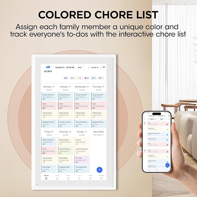 21.5 Inch Smart Digital Calendar, Wall Electronic Calendar, 1920 * 1080 IPS Full HD Touch Screen Display for Family Meal Planner Support - Streamline Household Organization, Gifts for Women, Mom