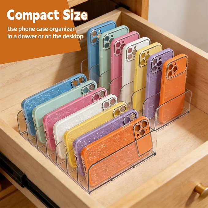 2 Pack Phone Case Organizer, Phone Case Storage Holder with 14 Slots, Organizer Dock for Phone Case, Eyeshadow, DVD/CD, Device Organizer, Use on Desktops, in Drawers and Cabinets