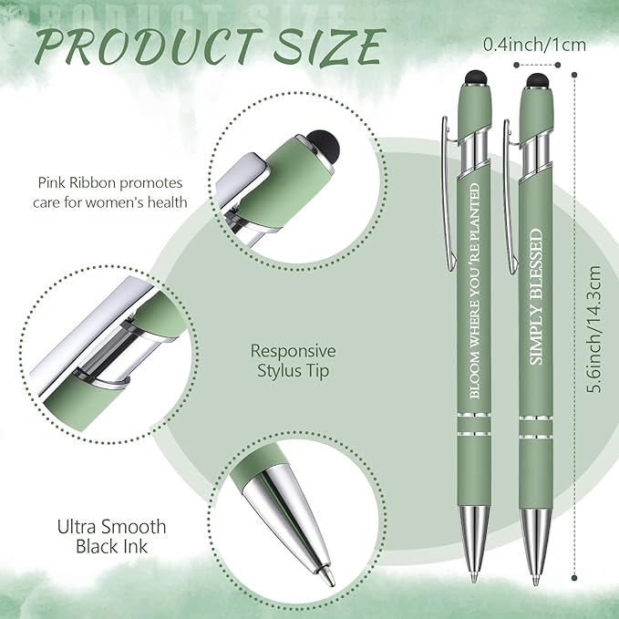 Zonon 12 Pcs Inspirational Pens Gift Set Funny Ballpoint Pen with Stylus Tip Motivational Graduation Gifts Bulk for Teacher Coworkers Nurse School Office Supplies(Morandi,Bible Style)