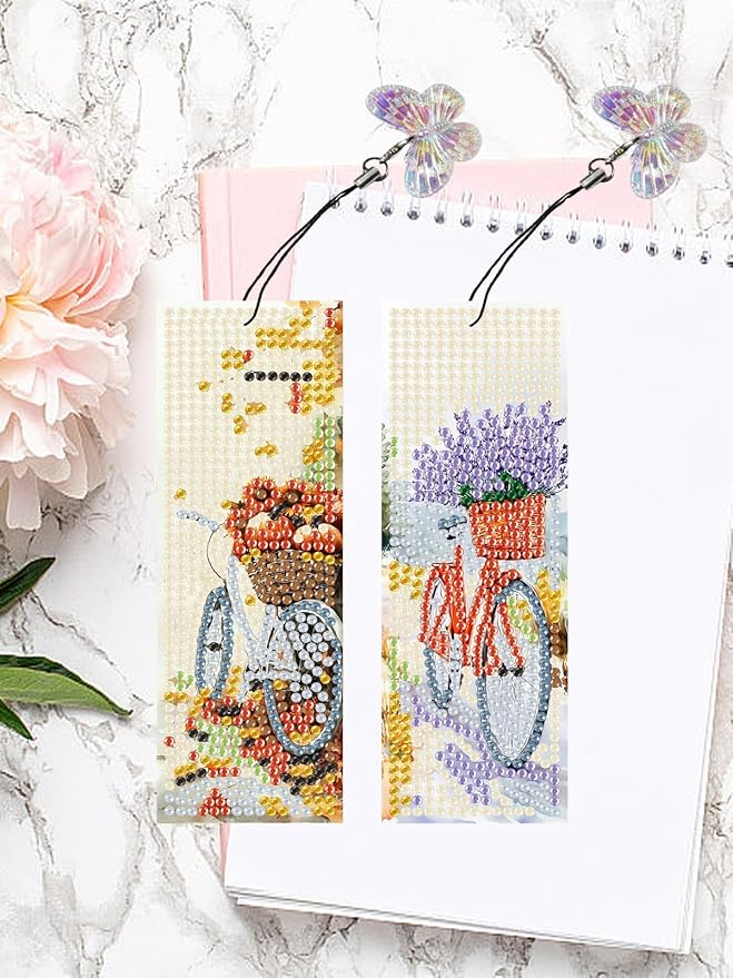 4PCS Diamond Art Bookmarks DIY Bicycles Diamond Painting Bookmarks for Adults Book Lovers Beginners DIY Crafts, Christmas New Year Graduation Birthday Gift