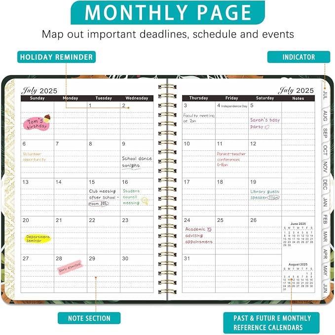 2025-2026 Planner, 12-Month Daily Weekly Monthly Planner from JUL.2025 to JUN.2026, 8.5" X 6.2", Spiral Hardcover Notebook with Bookmarks, Elastic Closure, Inner Pocket for Office School Supplies