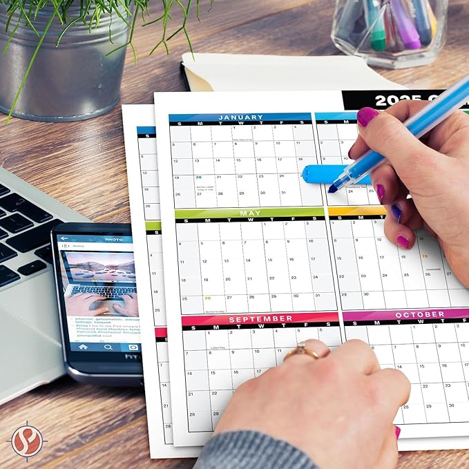 2025 Full Desk Calendar - 11 x 17” Large Size 12 Month Planner - 2 Sided Vertical and Horizontal Reversible - Printed on Thick & Durable 80lb Cardstock (216 gsm) - 2 Per Pack