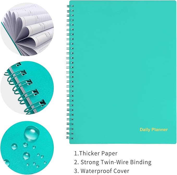 Daily Planner Undated, To Do List Notebook with Hourly Schedule, Time Management Manual and Planner, Personal Organizers, 5.2"x7.5", 75 Sheets/150 Pages, Green
