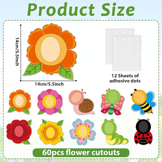 60pcs Summer Flower Theme Cutouts Flowers Bulletin Board Decorations Colorful Floral Insect Paper Cutouts Summer Classroom Decor for Back to School Boy Girl DIY Craft Photo Wall Door Party Supplies