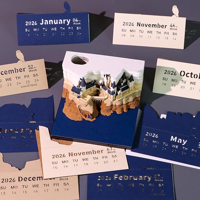 3D Calendar 2026 with Memo Pad Notepad, Timepiece 2026 Planner, Tear-Away 3D Artsy Pads, Creative Perpetual Organizer, Ideal New Year Gift for Office & Home (With Weekly Calendar & Light-Buttery Not Included)