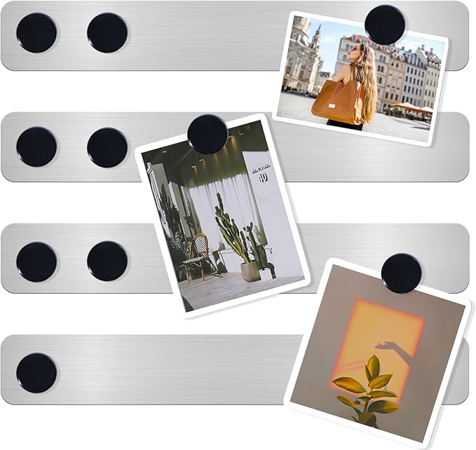 ZDZBLX Magnetic Board Magnet Bulletin Board Bar Frameless Stainless Iron Board Strips, Metal Magnet Boards Magnetic Strips with Adhesive Backing Memo Board with 10 Black Magnet for School Office, 4Pcs