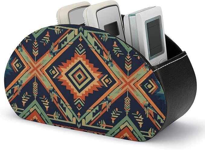 Ethnic Aztec Indiana Western Southwest Retro Vintage Pattern Remote Control Holder, Remote Caddy Box Desktop Storage Organizer for Tv Remote, Heater Controllers, Media Player, Office Supplies