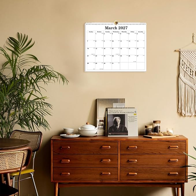 Calendar 2026-27 - Calendar 2026-2027 from June 2026 to December 2027, Spiral Binding Hanging Wall Calendar 2026 for Home/Office, 8.5" x 11", Black