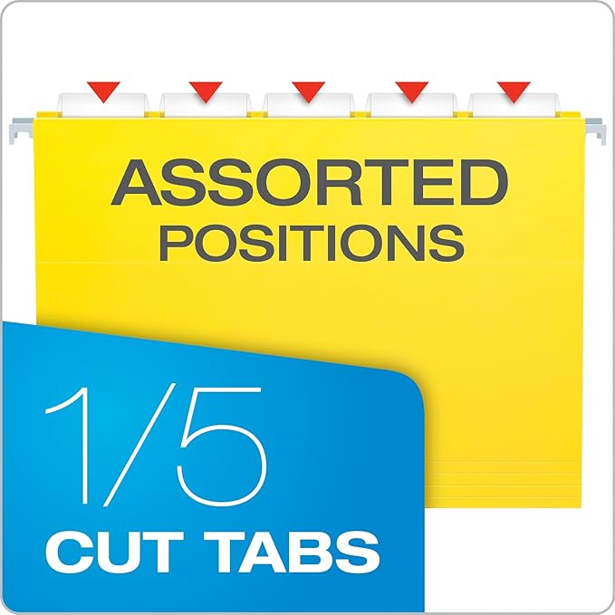 Pendaflex 81606EE Recycled Hanging Folders, Letter Size, Yellow, 1/5 Cut, 25/BX (81606) (Pack of 10)