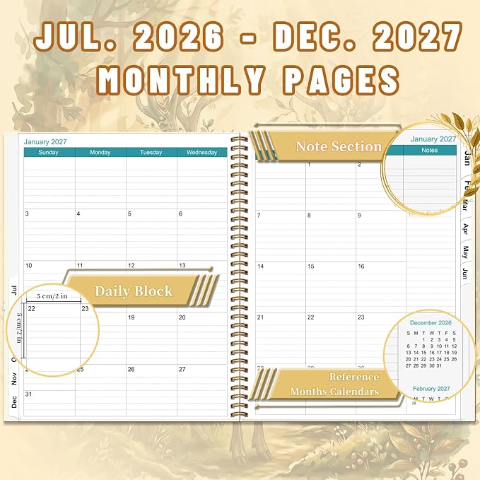 2026-2027 Monthly Planner, Jul 2026 - Dec 2027, 18 Month Large Monthly Planner 9" x 11", Hardcover Calendar Academic Planners Notebook, Spiral Daily Oragnizer for Office School and Home