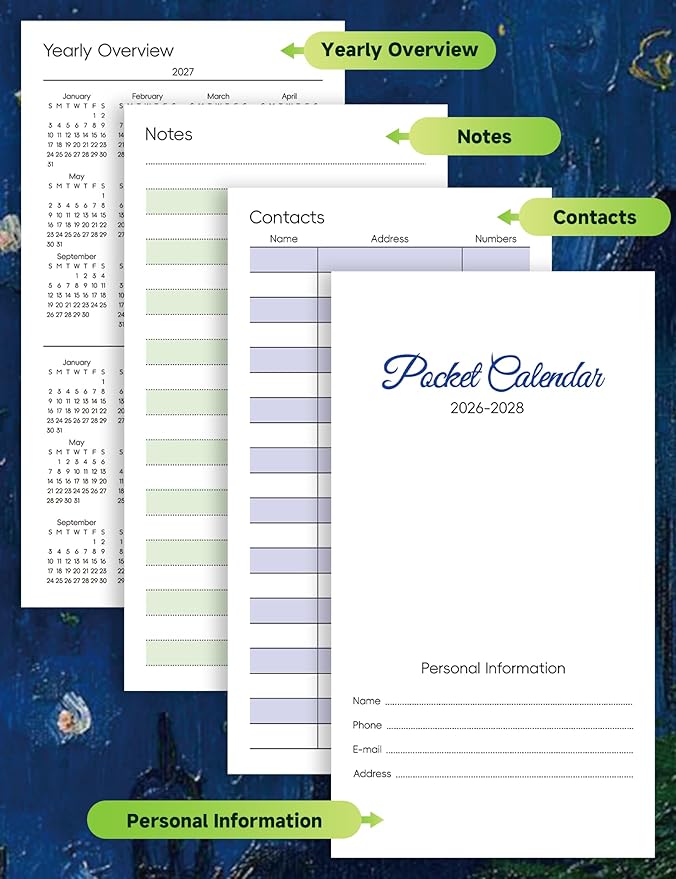 Pocket Calendar 2026-2028 Art Series, Monthly Planner Jan 2026 to Jul 2028 (3.7" x 6.7") Perfect Purse Calendar, Pocket Agenda with Protective Plastic Sleeve-Café