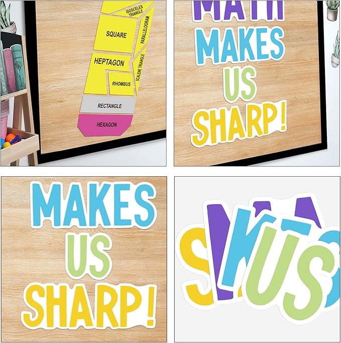 Math Bulletin Board Decorations Sets, Pencil Decorations for Classroom, Educational Math Makes Us Sharp Paper Cutouts for Back to School Math Classroom Supplies Window Wall Door Decor