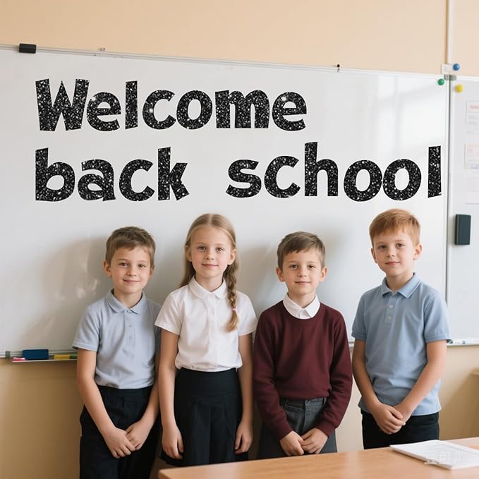 Glitter Bulletin Board Letters for Classroom Numbers Alphabet Poster Board Letters with Adhesive Dots Punctuation Symbols Cutout Bulletin Display School (Black)