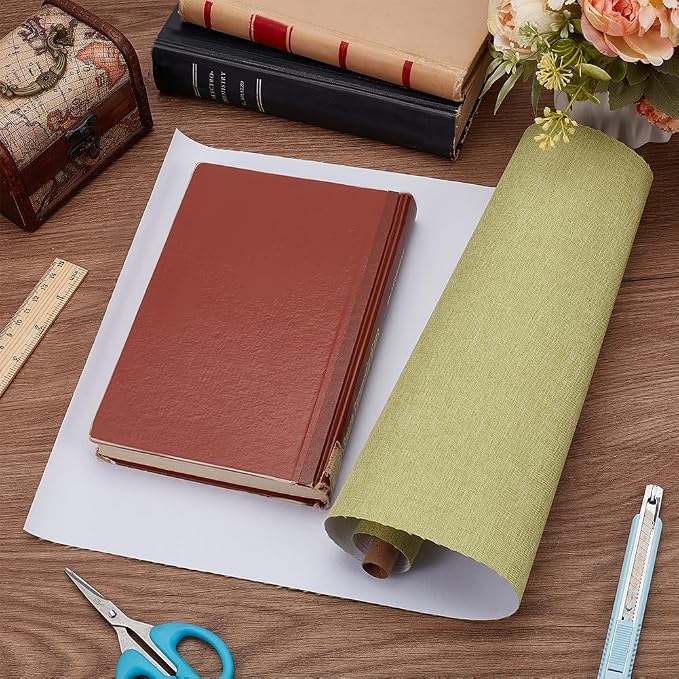 CRASPIRE 51x11.8 Inch Green Grassy Book Cloth Paper Backed for Book Cover Binding Weave Linen Fabric Surface Protector Book Binding Cloth for Adult Scrapbooking Album DIY Crafts