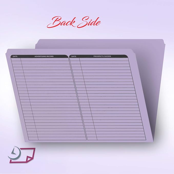 NextDayLabels - Real Estate Listing Folder â€“ Right Panel List, Pre-Printed on Durable Card Stock with Closing Checklist and Color-Coded Dots for Organizing (Lavender, Letter Size | Pack of 25)