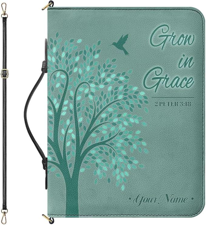 Personalized Bible Cover Case for Women - Custom Your Name Womens Bible Case with Zipper, Handle & Detachable Adjustable Strap, XXL Bible Covers for Women – Bible Book Cover Womens, Green