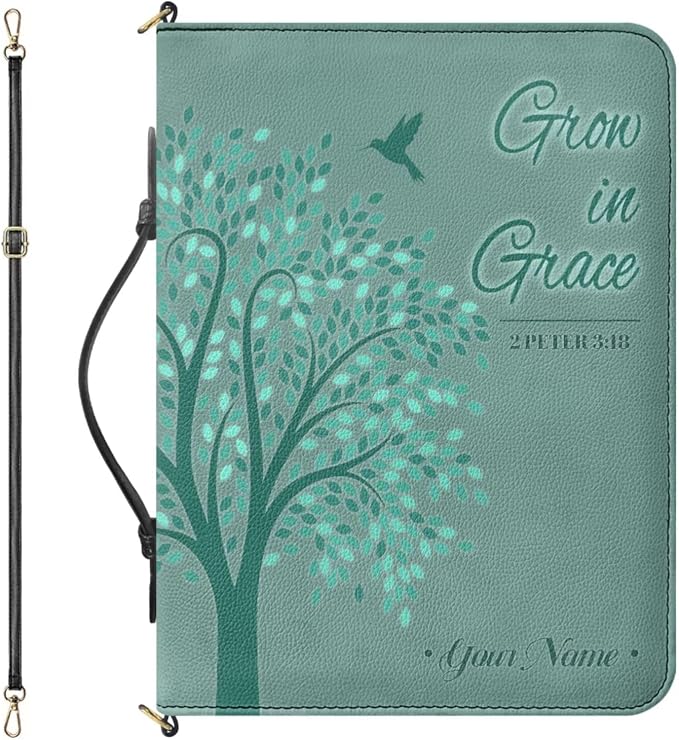 Personalized Bible Cover Case for Women - Custom Your Name Womens Bible Case with Zipper, Handle & Detachable Adjustable Strap, Large Bible Covers for Women – Bible Study Supplies, Green