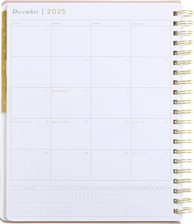 russell+hazel 2025-2026 Weekly Planner, Gold Spiral Blush Bookcloth, 9.1" x 11.2", July 2025 - June 2026, Features 52 Weekly Spreads, 1-Count