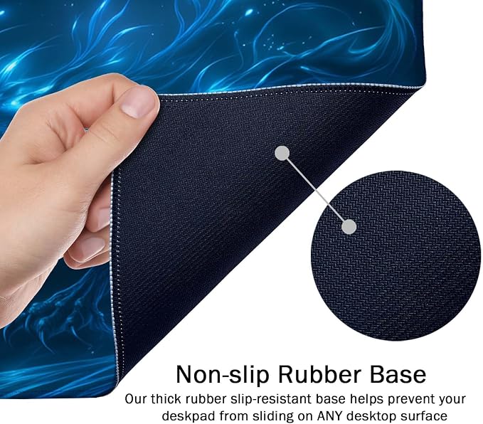 SSOIU Extended Mouse Pad, XXL Gaming Mouse Pads, Large Big Mousepad Laptop Computer Keyboard Mat Desk Pad with Non-Slip Base Stitched Edge for Gaming Office, 35.5 x 15.7 inch, Blue Dragon