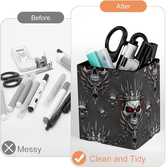 Men's Fashion Pencil Pen Holder Cup, Waterproof Office Supplies, Waterproof Multifunctional Office Supplies King Cool Skull Dragon Tattoo Art