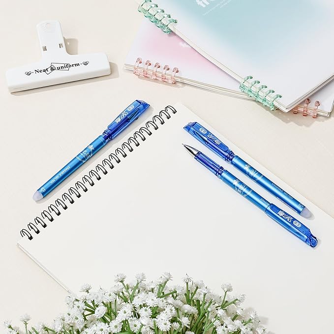 Temiary 12 Pcs Erasable Gel Pens, 0.5 mm Fine Point Heat Erasable Gel Ink Pen, Quick Dry for Writing, Journaling, and Crossword Puzzles, Smooth Writing for School Office Supplies (Blue)