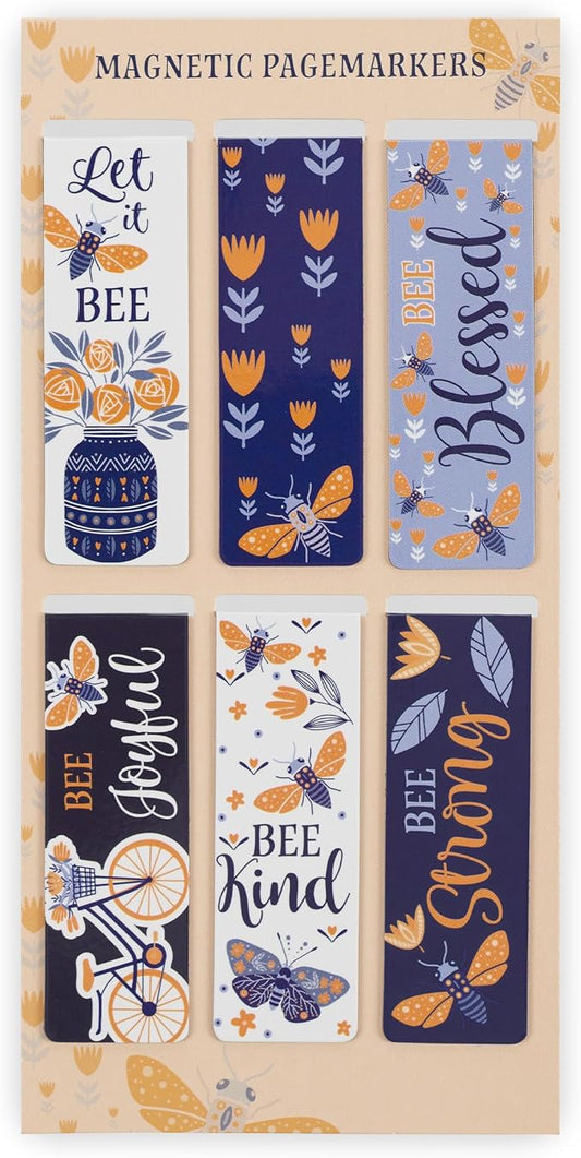Christian Art Gifts Beloved Magnetic Scripture Bookmark Set with Bible Verse: Let It Bee - Inspirational Magnetic Blue White Gold Bee Themed Pagemarkers Set of 6 for Bibles and Books Size 2.3" x 0.75"