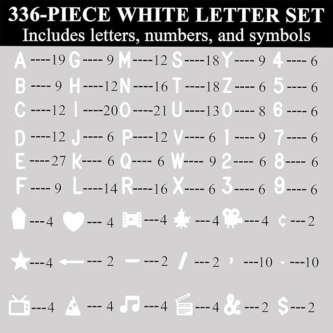C CRYSTAL LEMON 3/4 Inch White Letter Board Letters, 336 Pcs Plastic Letters Numbers Symbols, Replacement Set for Compatible Felt Letter Boards, No Board Included