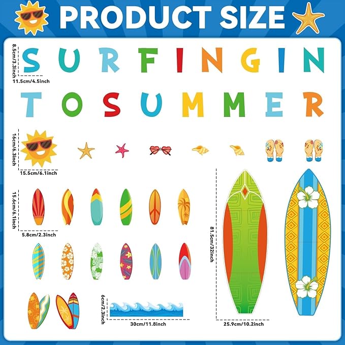 Summer Classroom Bulletin Board Decorations Surfboard Surfing Bulletin Board Set Surfing Into Summer Paper Cutouts for Surfboard Sign Teacher SClassroom School Home Kindergarten Supplies