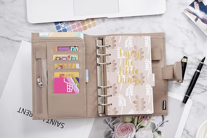 Moterm Personal Luxe Rings Planner - Genuine Leather Binder Organizer (30mm Ring, Pebble-Taupe)